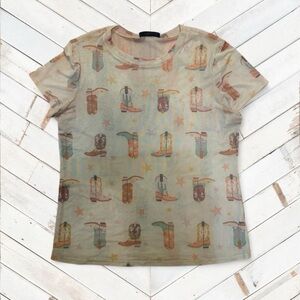 Stylish Cowboy Boot Print Women's Top